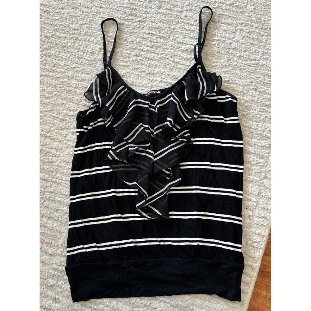 Express Design Studio Vintage y2k black White Stripe Ruffle Tank Top sz medium M